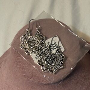 Silver Floral Mandala Drop Earrings